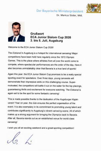 Grußwort Markus Söder ECA CUP 2026